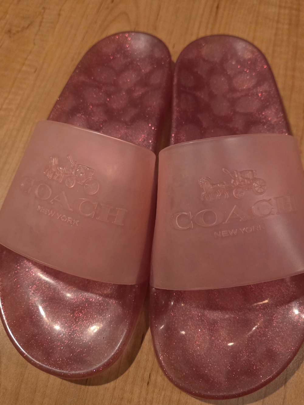 Coach Pink Glitter Logo Slide Sandals